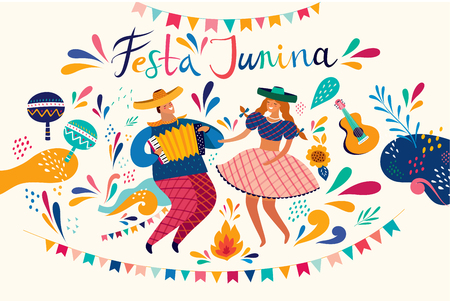 Beautiful Festa Junina holiday design for Brazil.のイラスト素材