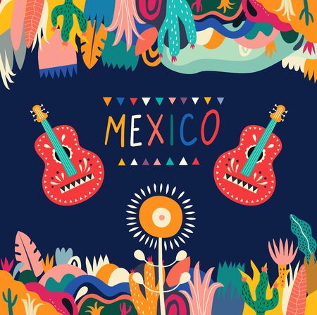 Colorful Mexican design. Stylish artistic Mexican decor for party and holidaysのイラスト素材