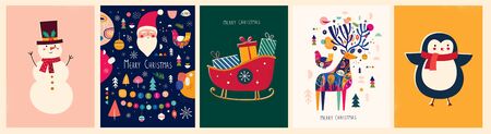 Collection of Christmas illustrations in vintage styleのイラスト素材