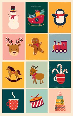 Collection of Christmas illustrations in vintage styleのイラスト素材