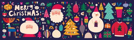 Christmas decorative  with incredible characters in vintage styleのイラスト素材