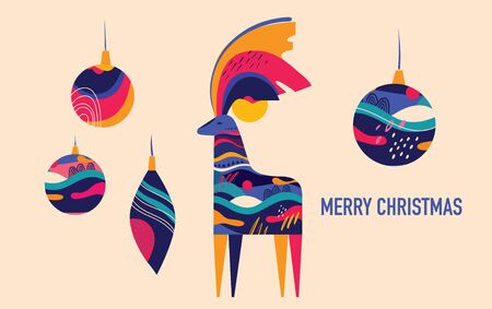 Incredible Christmas deer with decorative pattern and Christmas toysのイラスト素材