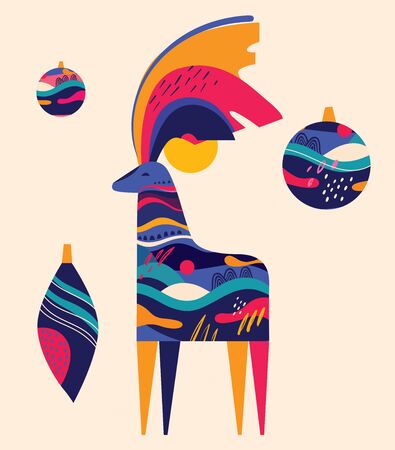 Incredible Christmas deer with decorative pattern and Christmas toysのイラスト素材