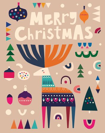 Incredible Christmas deer with decorative pattern and Christmas toysのイラスト素材