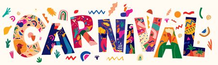 Beautiful holiday vector illustration with text Carnival. Design for holiday celebration, Brazil Carnival, festival or partyのイラスト素材