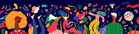 Colorful pattern with abstract stylish individual design elements. Dancing people. New Year...