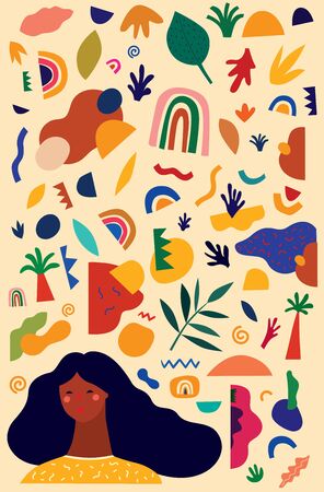 Colorful pattern collection with abstract stylish individual design elements. Design for holidays Birthday, International Woman's Day, New Year, Brazil Carnival or partyのイラスト素材