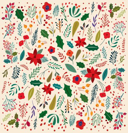 Beautiful Christmas floral vector patternのイラスト素材