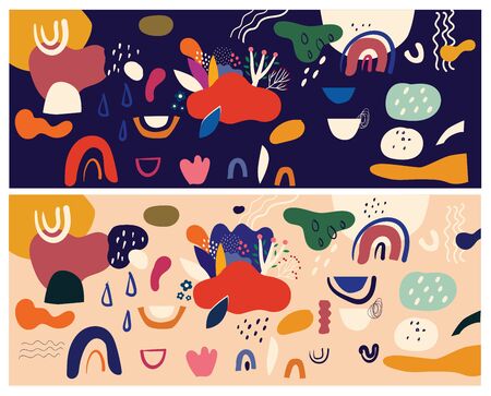 Decorative art hand drawn abstract background with colorful shapes, doodles. Hand-drawn modern patternのイラスト素材