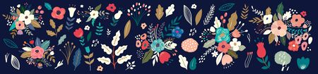 Beautiful romantic flower collection with roses, leaves, floral bouquets, flower compositions.のイラスト素材