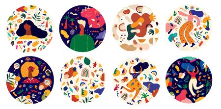 Decorative abstract collection with colorful doodles. Hand-drawn modern illustrations