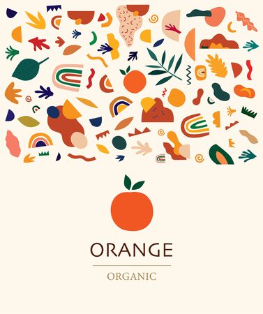 Decorative abstract design with colorful doodles, abstract geometric shapes and fruit orange.のイラスト素材