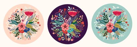 Beautiful romantic collection with floral card.のイラスト素材