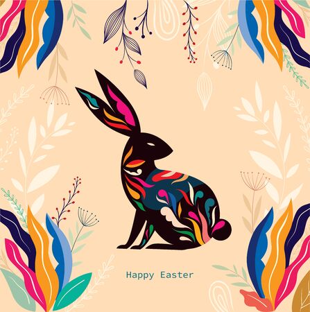 Happy easter greeting card with decorative easter bunnyのイラスト素材