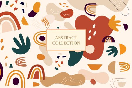Decorative abstract horizontal banner with colorful doodles. Hand-drawn modern illustrationのイラスト素材