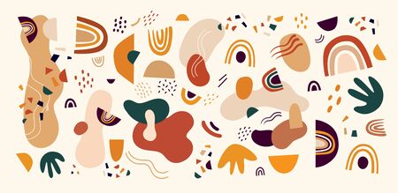 Decorative abstract horizontal banner with colorful doodles. Hand-drawn modern illustrationのイラスト素材
