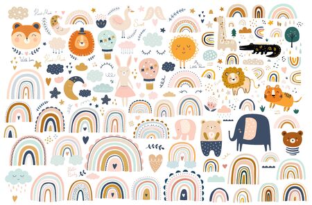 Abstract doodles with cute animals.のイラスト素材
