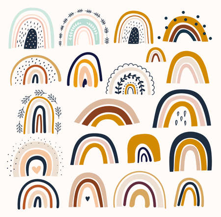 Pastel stylish trendy rainbows vector illustrationsのイラスト素材