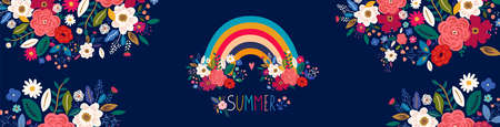 Beautiful vector trendy summer design with floral rainbowのイラスト素材