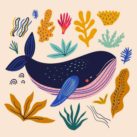 Whale vector illustration. Underwater marine life.のイラスト素材