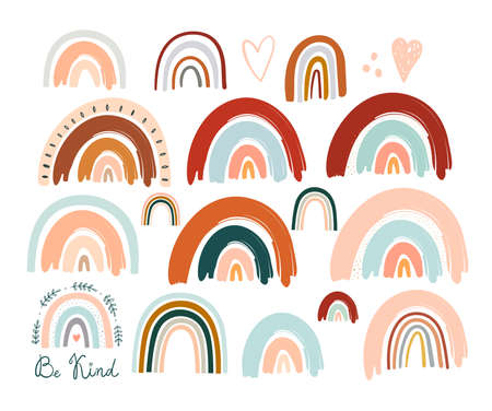 Pastel stylish trendy rainbows vector illustrationsのイラスト素材