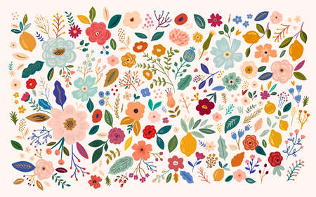 Beautiful romantic flower collection with roses, leaves, floral bouquets, flower compositions. Notebook coverのイラスト素材
