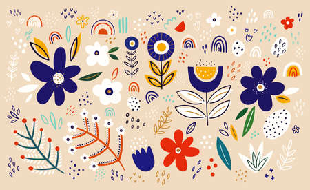 Beautiful romantic floral background with flowers and leavesのイラスト素材