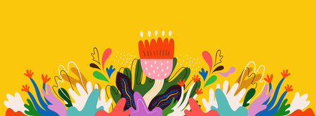 Beautiful flower illustration with flowers, leaves, flower compositions. Vector trendy colorful backgroundのイラスト素材