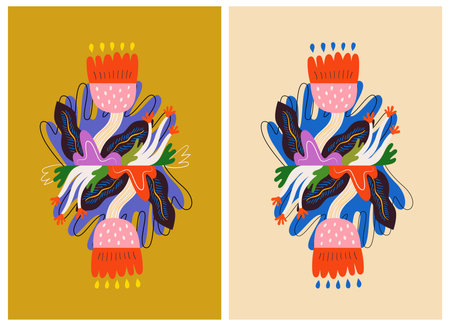 Beautiful flower collection of posters with roses, leaves, floral bouquets, flower compositions.のイラスト素材