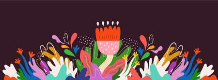 Beautiful flower illustration with flowers, leaves, flower compositions. Vector trendy colorful backgroundのイラスト素材