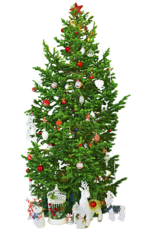 Bright Christmas tree with ornaments and Garlandの写真素材