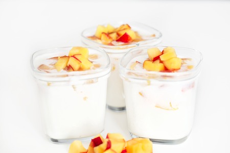 tree cup of yogurtの写真素材