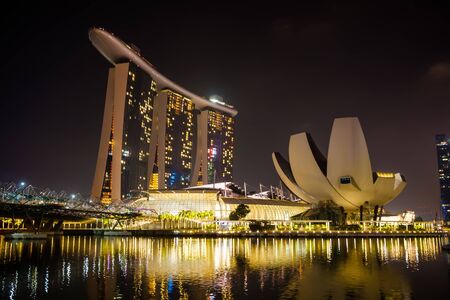 Skyline of Singapore Marina Bay at Night with Luxury Marina Bay Sands Hotelのeditorial素材