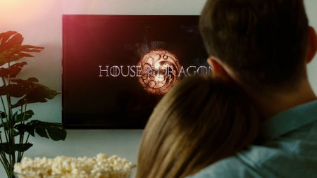 Couple in love watching popular tv series House of the Dragonのeditorial素材