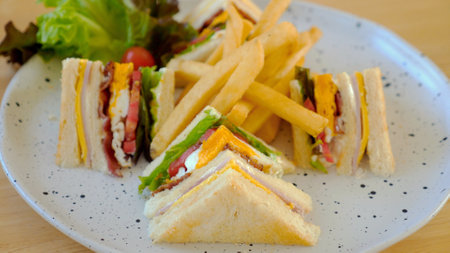 American cuisine classic with roasted bacon, lettuce, tomatoの写真素材