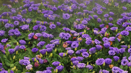 Vibrant field of purple flowers blooming in full, showcasing beauty ofの写真素材
