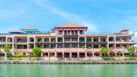 Panoramic view of Casa del Rio hotel facing the Malacca River inのeditorial素材