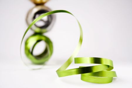 Clorful christmas ribbons for making beautiful gift coversの写真素材