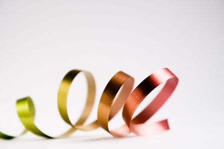 Clorful christmas ribbons for making beautiful gift coversの写真素材