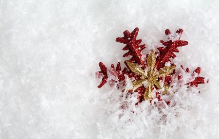 Red and gold color snowflake christmas ornamentの写真素材