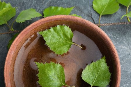 Natural spa with fresh birch leavesの写真素材