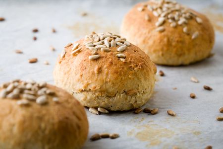 Homemade bread rolls with sonflower seedsの写真素材
