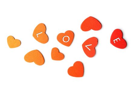 Little hearts with word love written on の写真素材