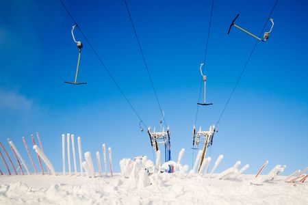 Ski resort on beautiful sunny day with blue skyの写真素材