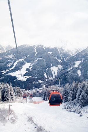 Ski resort on beautiful sunny day with blue skyの写真素材