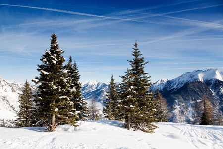 Beautiful alps landscape in sunny winter dayの写真素材