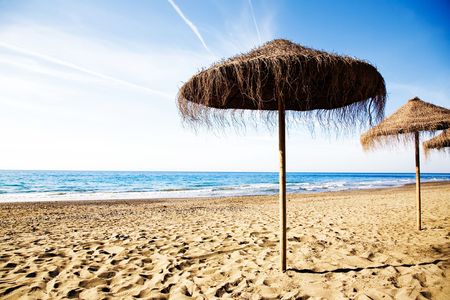 Empty beach in the beautiful sunny morningの写真素材