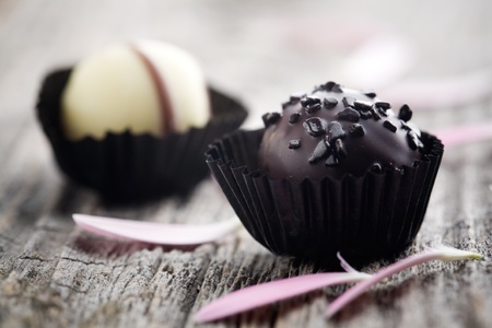 Close up of chocolate pralines with shallow focusの写真素材