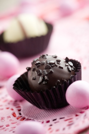 Close up of chocolate pralines with shallow focusの写真素材
