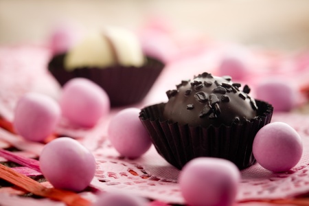 Close up of chocolate pralines with shallow focusの写真素材